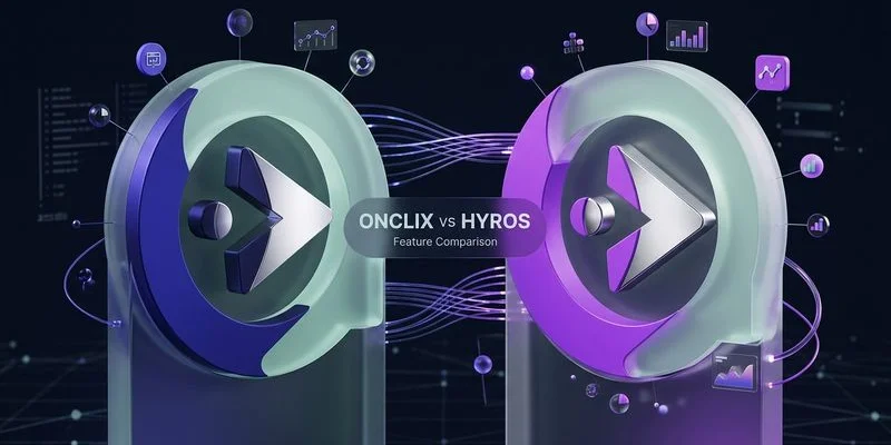 Side by side comparison header showing ONClix and Hyros logos with versus symbol