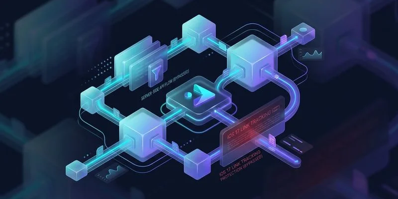 Diagram showing server-side conversion API flow that bypasses iOS 17 Link Tracking Protection